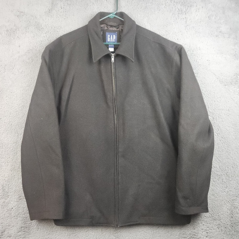 Vintage Y2K Gap Bomber Jacket Mens 2XL Black Wool Blend Quilted Lined Full Zip